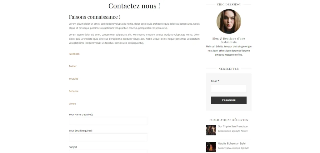 Formulaire de contact chic dressing