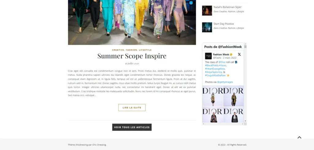 Reseau sociaux sur le coté droit du site chic dressing