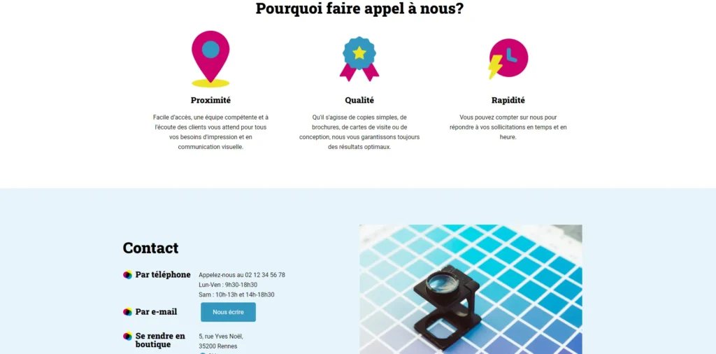 Section "faire appel à nous" sur le site print it